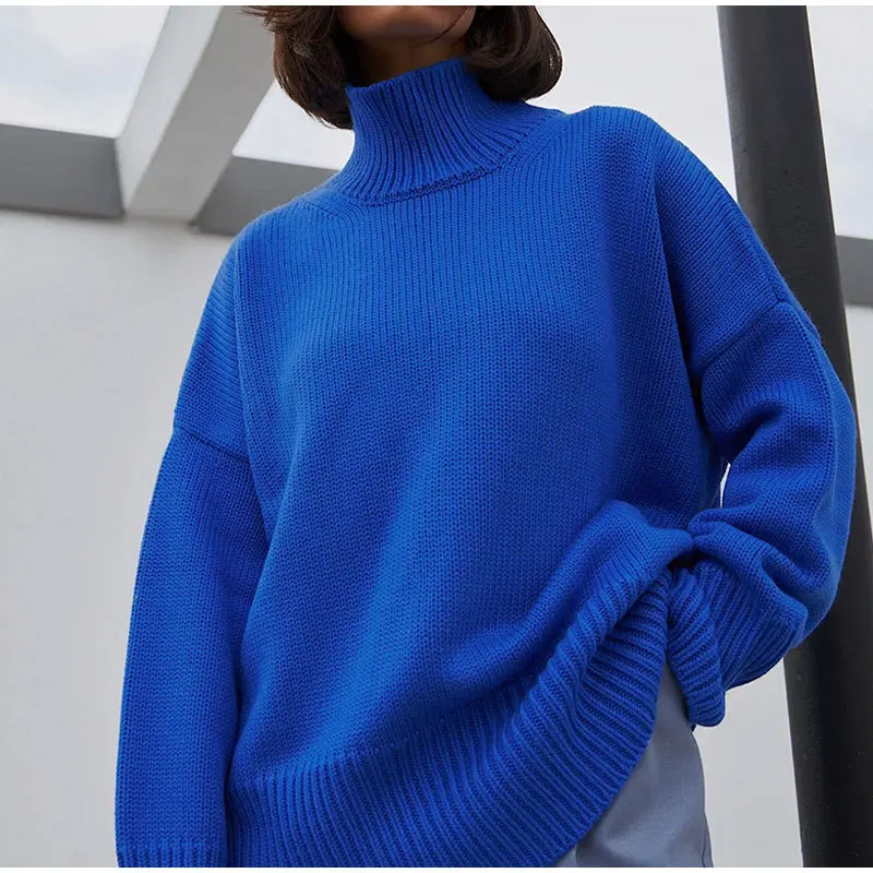 

2023 Spring and autumn new pullover solid color girls' clothes half turtleneck women's sweater loose temperament casual knitted