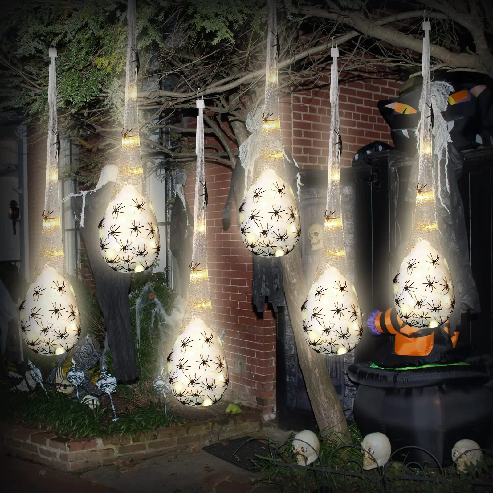 

Halloween Decoration Hanging Light Up Spider Egg Sacs Outdoor Decoration Glowing Spider Web Egg Indoor Lighted Gift for Party