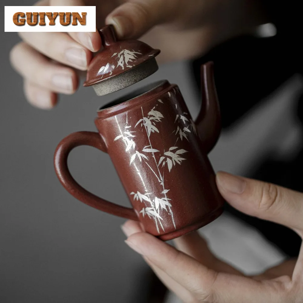 75 мл ручная роспись Серебряный бамбуковый чайник античный дворцовый красный