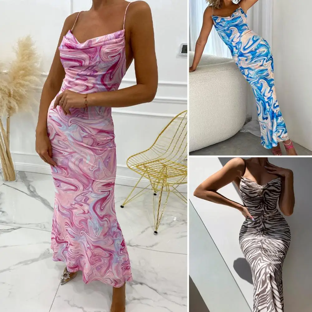

Sexy Tie-Dye Print Backless Slim Hip Wrap Summer Dress Women Sleeveless Sling Beach Evening Dresses for women 2022 robe femme