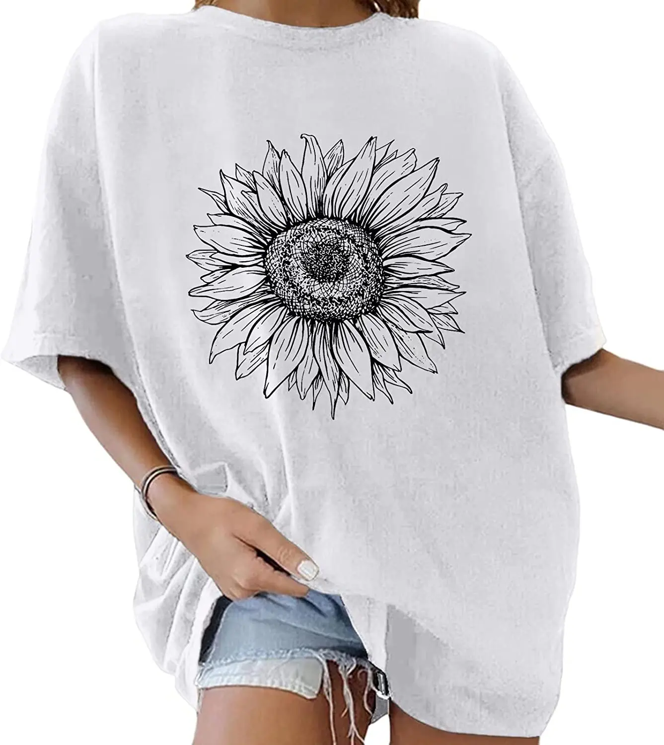 

Женская Повседневная Туника с коротким рукавом, свободная футболка оверсайз с принтом букв и графическим принтом, с круглым вырезом и спуще...