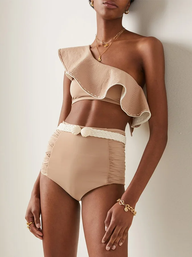 Комплект бикини на одно плечо с оборками