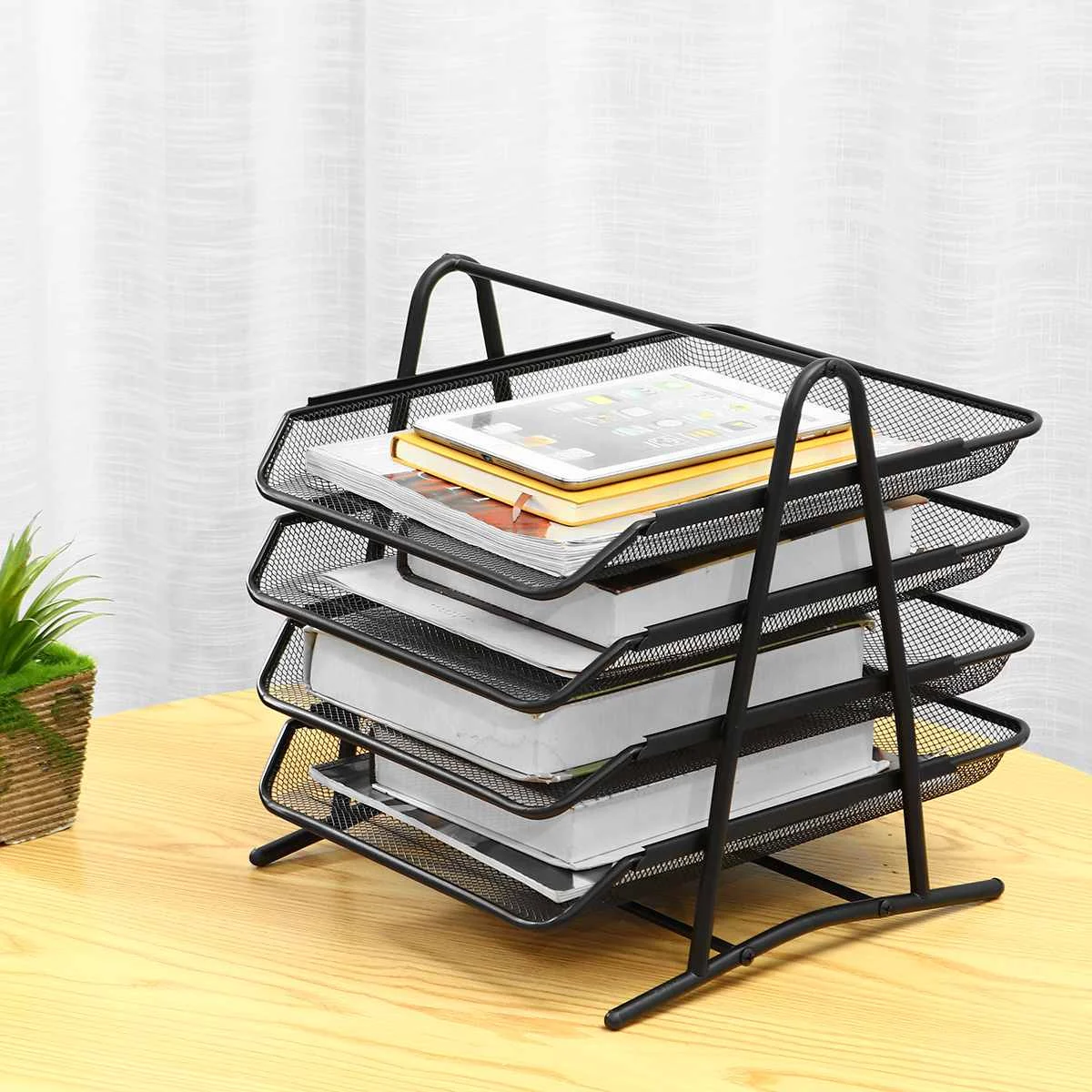 

Office A4 Paper Desk Organizer Document File Letter Book Brochure Filling Tray Rack Shelf Carrier Metal Wire Mesh Storage Holder