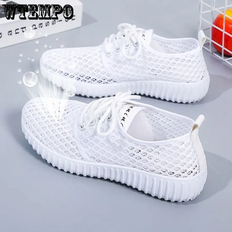 WTEMPO Breathable Mesh Shoes Summer Hollow Out Sports Shoes Lightweight All-match Running Footwear Lace-up Sneakers Wholesale