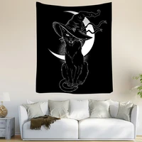 gothic tarot cat moon tapestry wall hanging decor black white mysterious divination witchcraft tapestries for bedroom dorm room