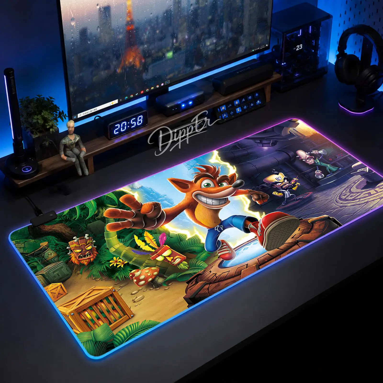 Фото Коврик для мыши Game Crash Bandicoot, большой размер, светящийся LED-коврик для стола, XXL, игровой, нескользящий, резиновый, с подсветкой №1