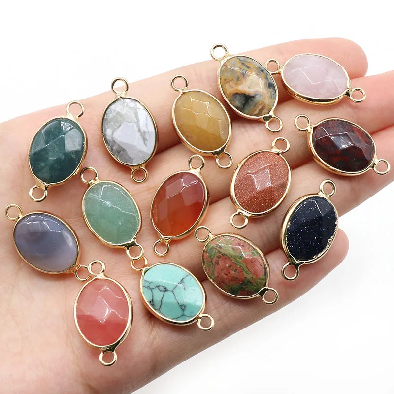 

20pcs Oval Stone Connector Charms Faceted Gemstone Golden Plated Pendant Women Jewelry Making Necklace Bracelet Wholesale
