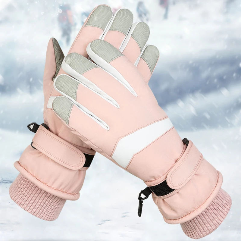 1 Pair Winter Snowboard Skiing Gloves Waterproof Non Slip Touch Screen Gloves Motorcycle Cycling Warm Velvet Snow Gloves Unisex