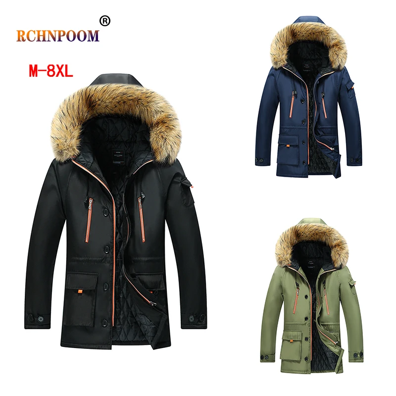 Men Winter Thick Warm Windproof Parkas Jacket Men New Hooded Fur Collar Cotton Jacket Men Military Cargo Coat Plus Size 8Xl