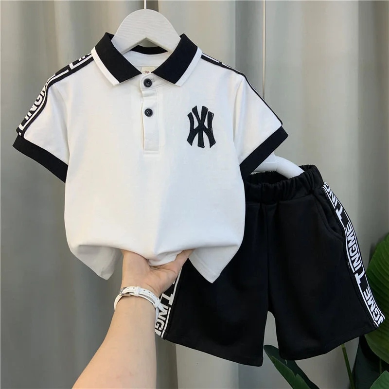 

Boys' Summer Polo Shirt Set 2023 New Baby Net Red Short Sleeve Clothing Little Boys' Cool and Handsome Children's Clothing