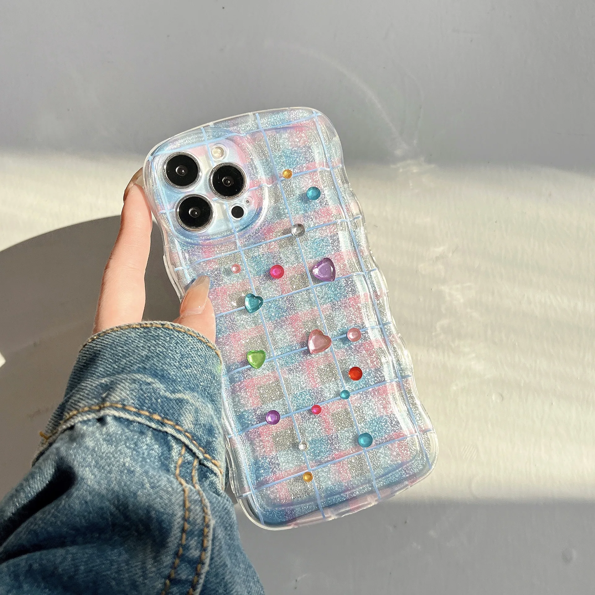 

Ins Style Glitter 3D DIY Diamond Love Lattice Phone Case for IPhone 14 13 12 11 Pro XS Max 8 7 Plus XR Shockproof Phone Cover