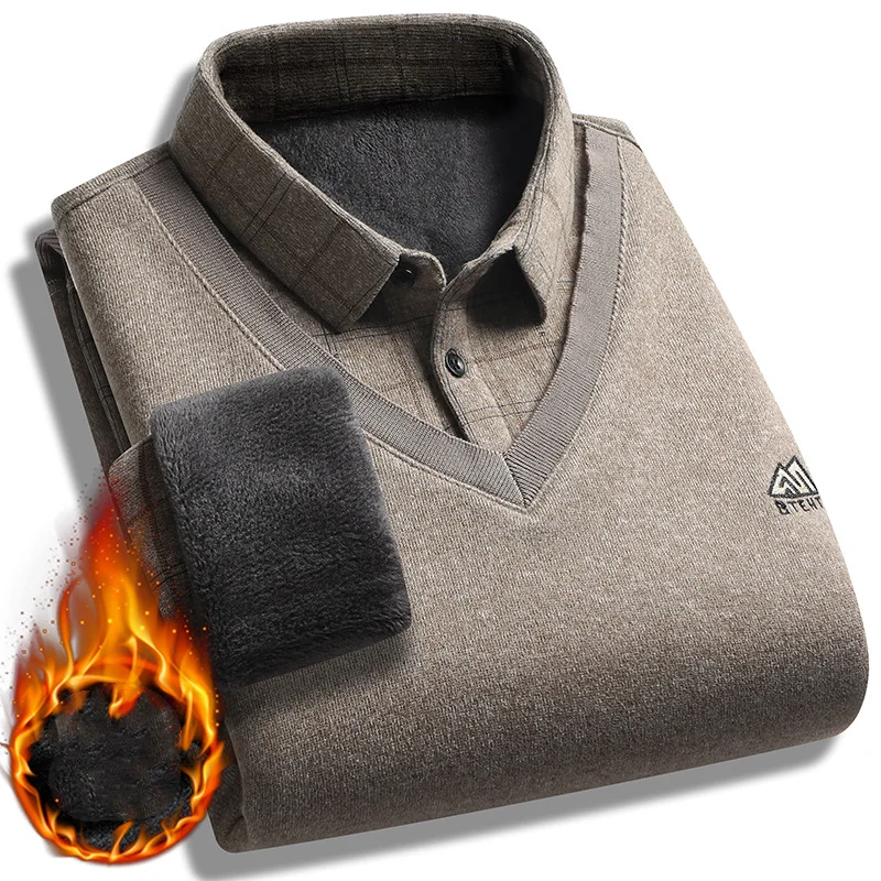 Осень-зима мужские пуловеры из двух предметов свитер с длинными рукавами рубашки