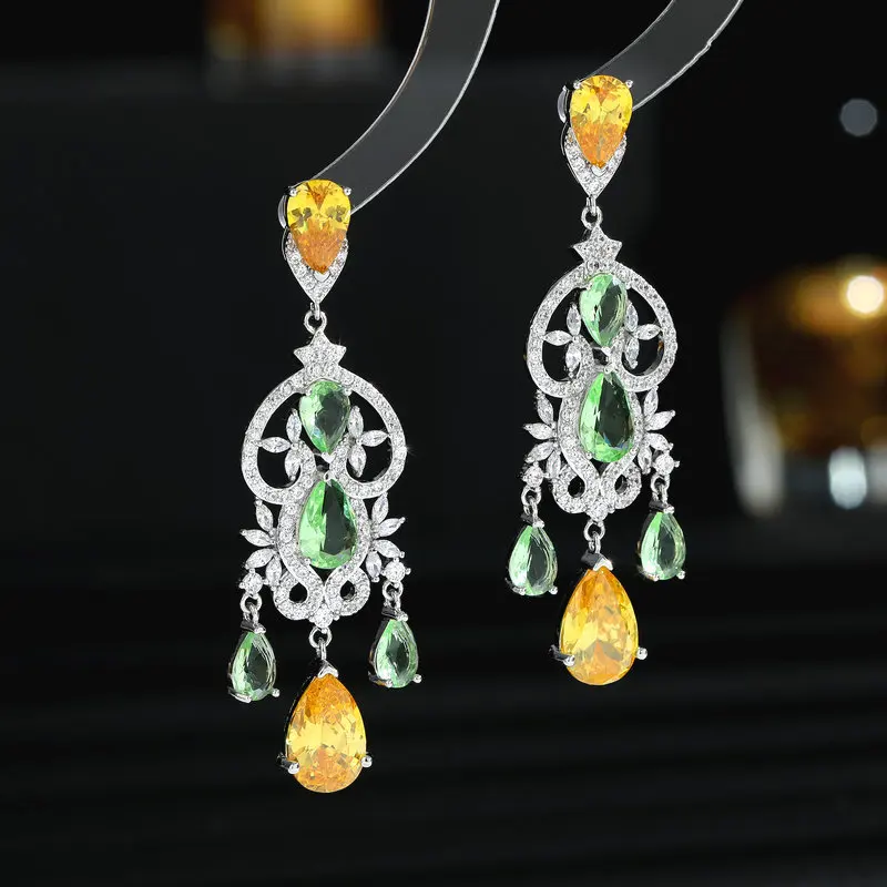 

Роскошное высококачественное свадебное банкетное платье с серьгами для женщин, крупные полые серьги-подвески с фианитами, свадебные украш...