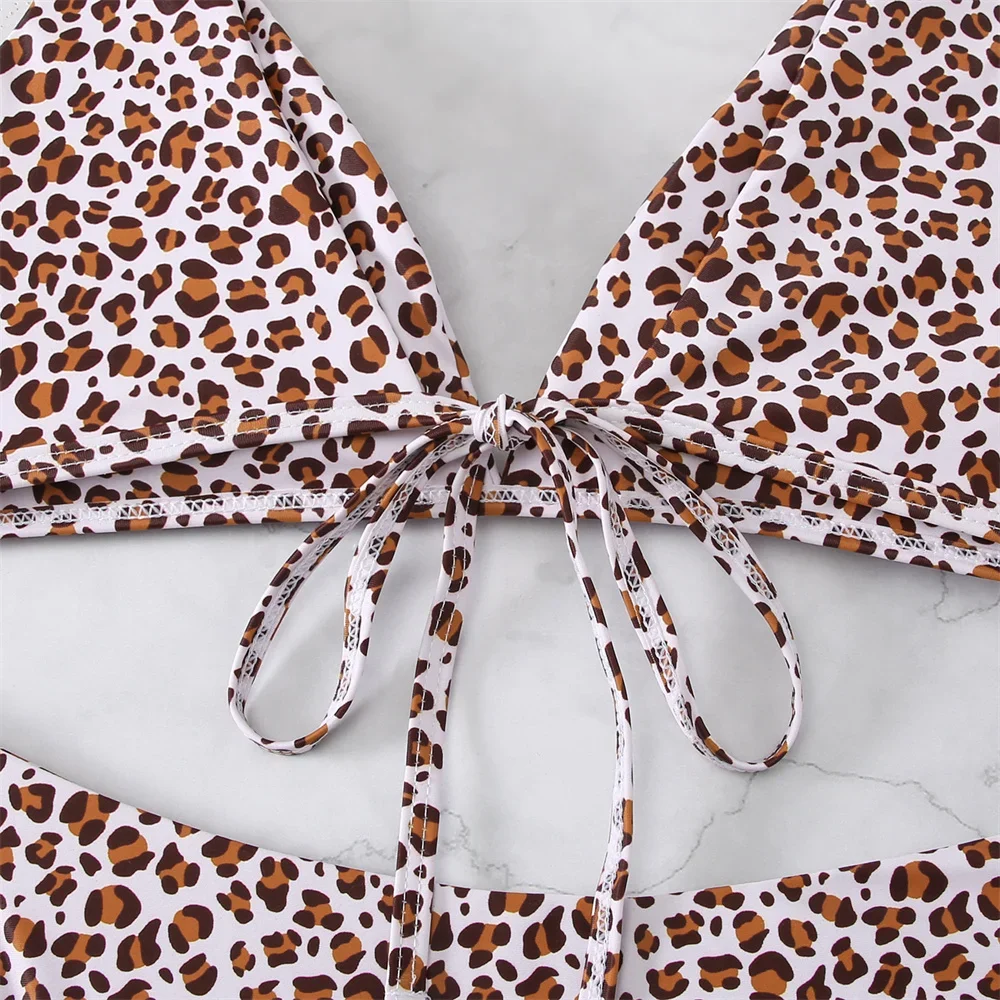 Леопардовые комплекты бикини купальник-стринги женский купальник с завязками на
