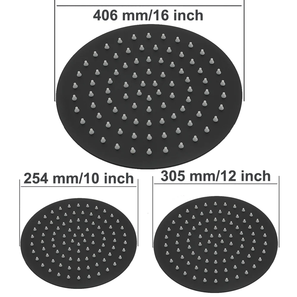 

SKOWLL 10/12/16 Inch Round Rain Shower Head Stainless Steel，Matte Black