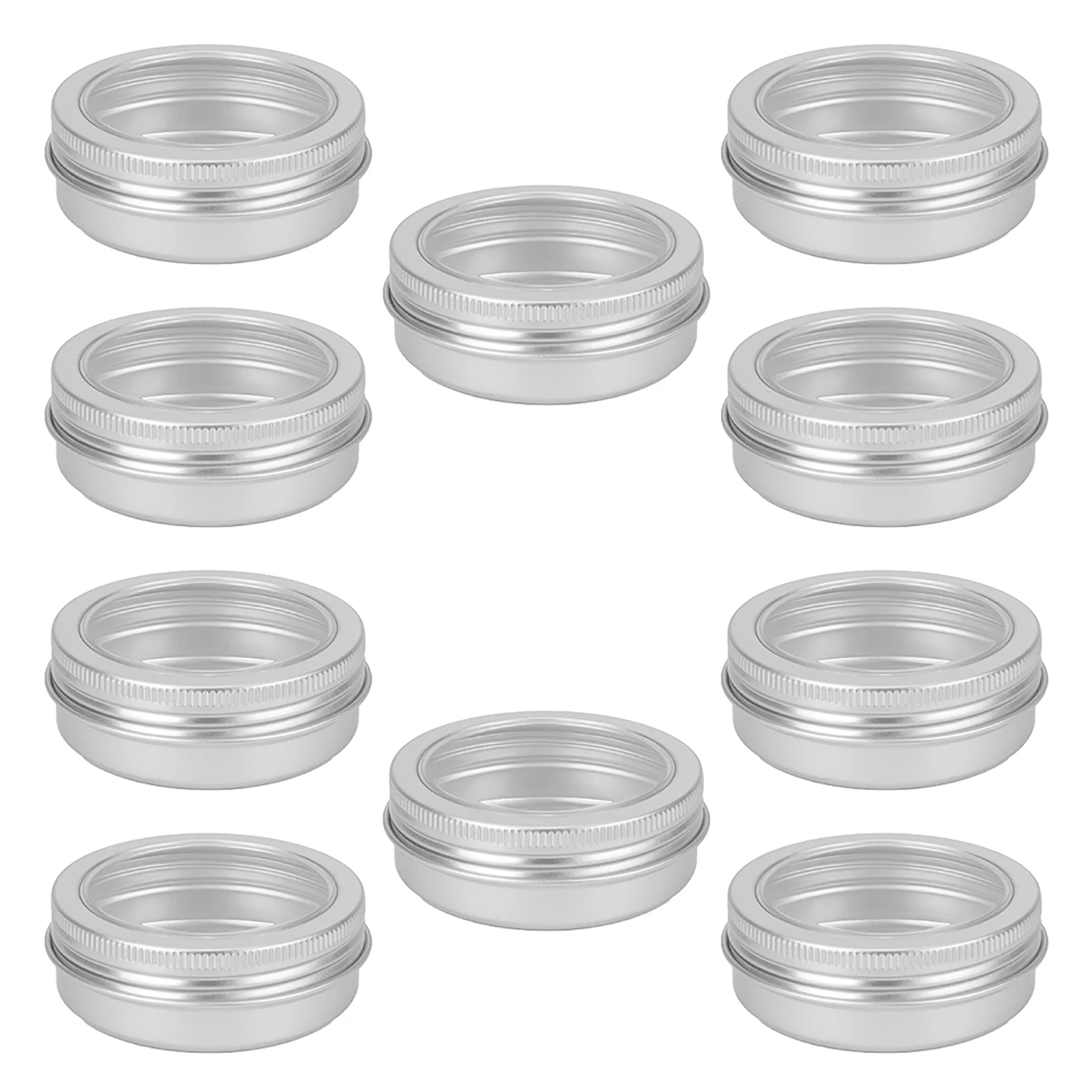 

10pcs 60g Round Tins Screw Top Aluminum Cans With Clear Window Container Nail Art Gift Giving Spices Candles Empty Tea Jar 2 OZ