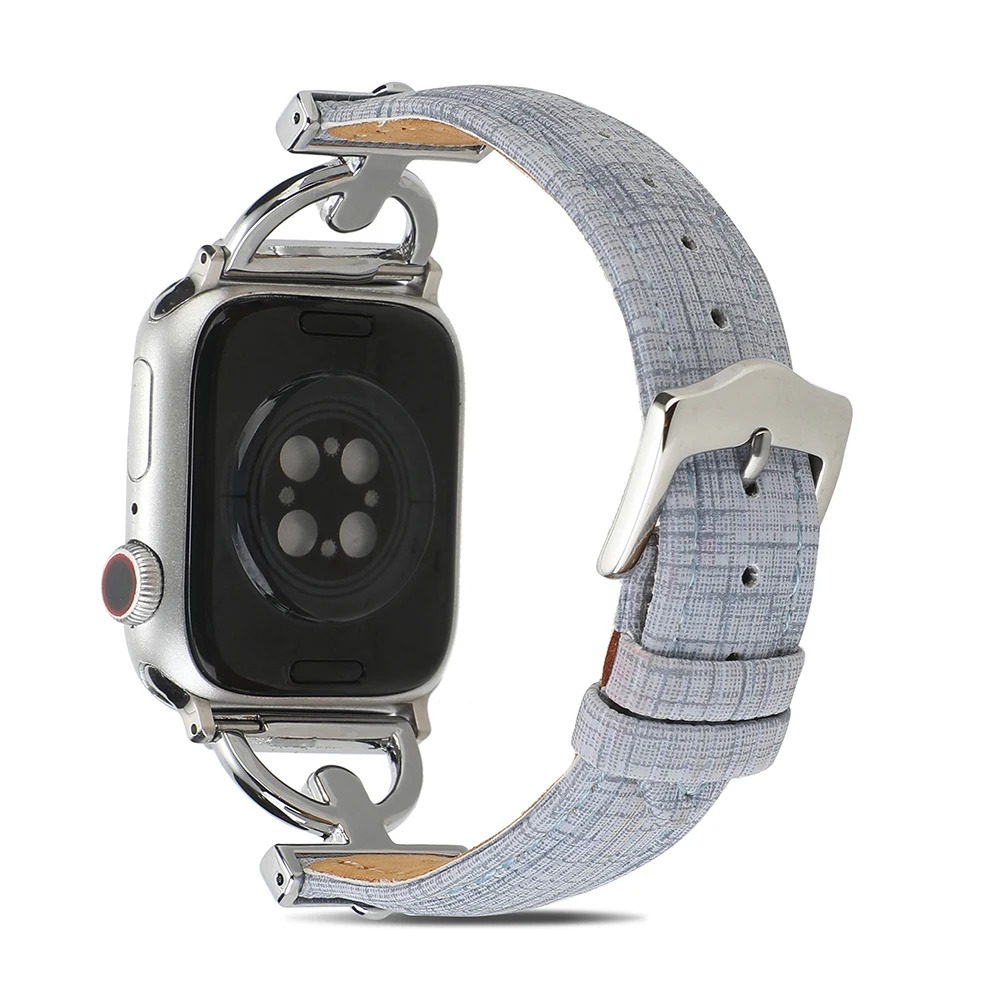 Leather+Metal Strap for Apple Watch 45mm 41mm 44mm 42mm 40mm 38mmClassic Fashion Tree Pattern Bracelet for iWatch Series 87654SE