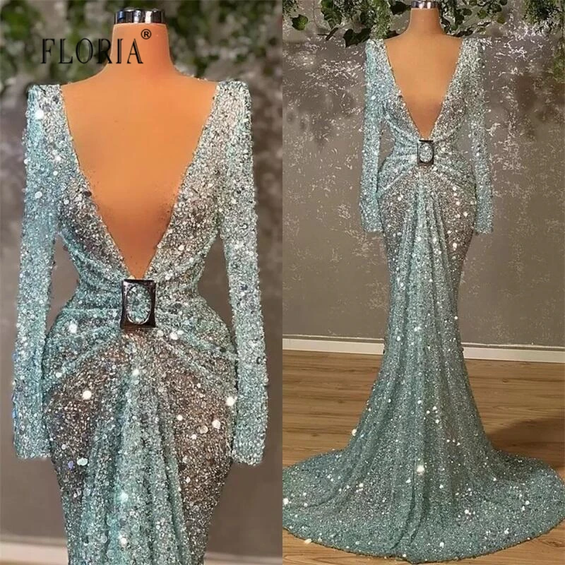 

Light Green Beaded Seuqins Mermaid Party Dress 2022 Women Graduation Dresses Event formal Prom Gowns Color Custom Made Arabic