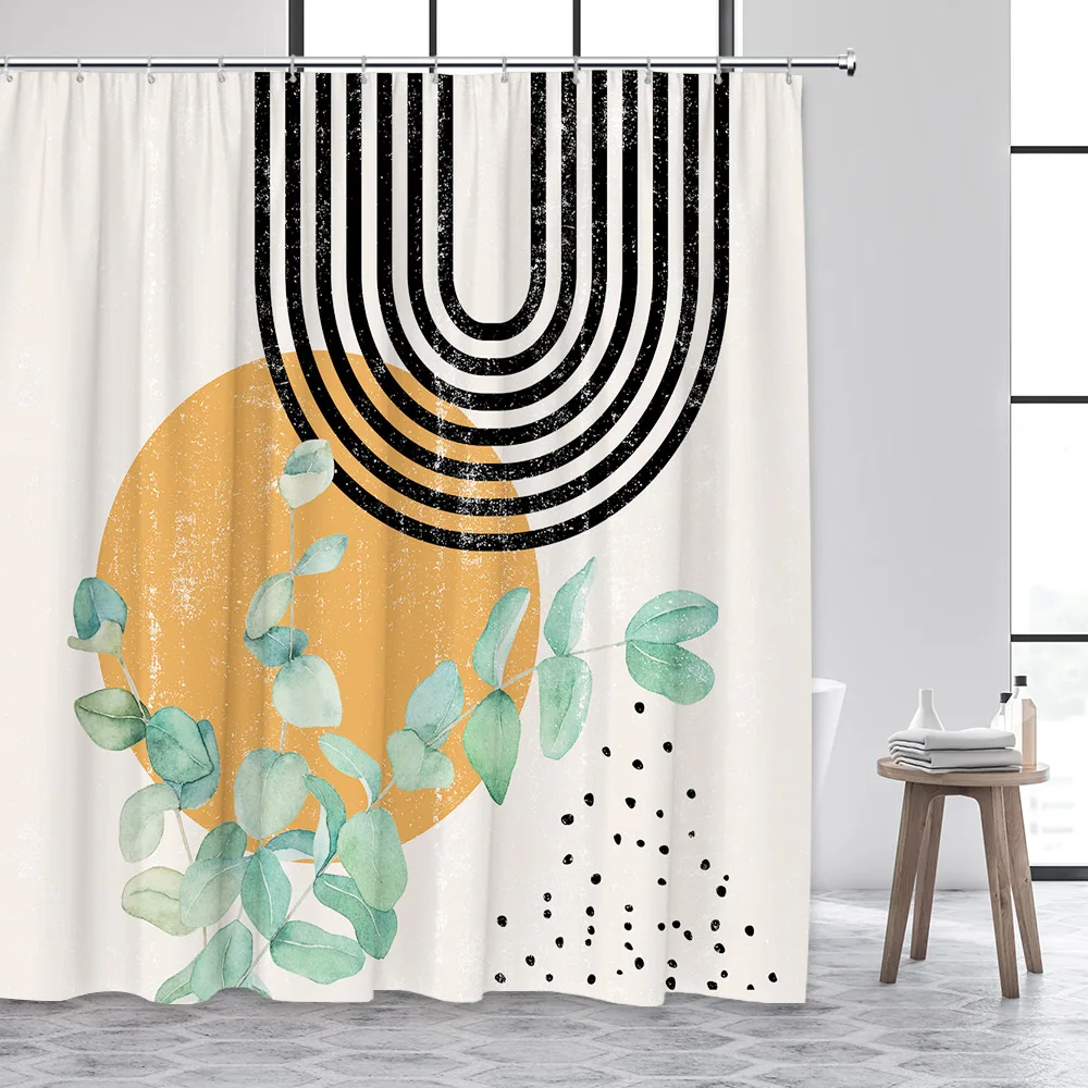 штора для ванной Занавеска душа среднего века s акварельные зеленые листья