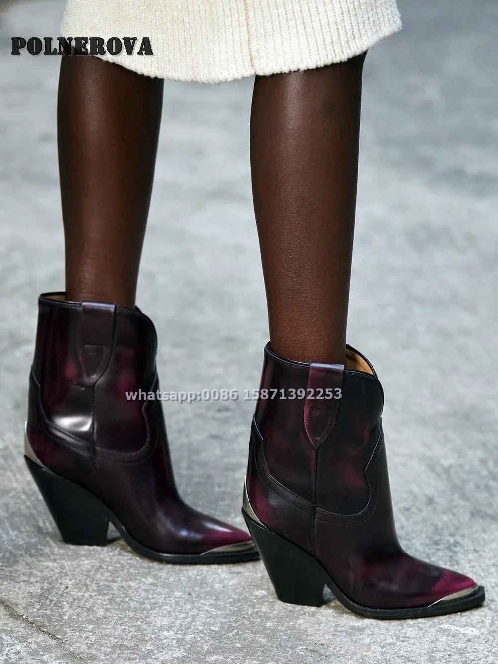 Ботильоны с металлическим украшением на блочном каблуке заостренный носок