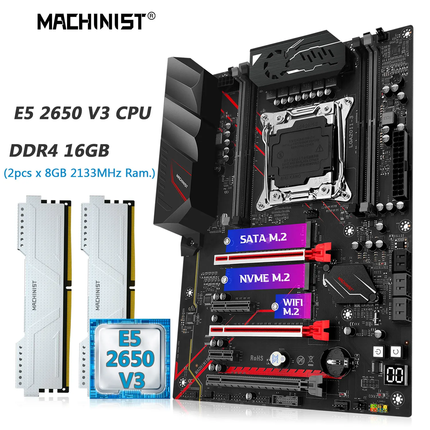 

MACHINIST X99 Motherboard Combo LGA 2011-3 kit Xeon E5 2650 V3 CPU 16GB DDR4 RAM 2133MHz Memory NVME M.2 MR9A PRO Four Channel
