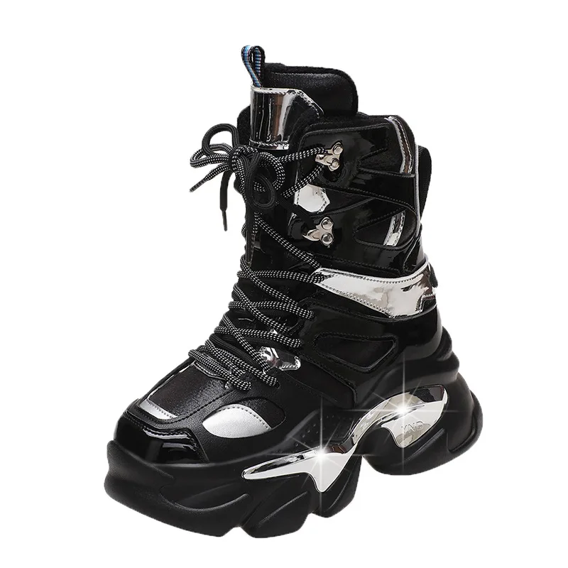 

Женские массивные ботинки на танкетке 2022, повседневная обувь на платформе с вулканизированной подошвой, обувь на высоком каблуке 6 см с блокировкой цвета