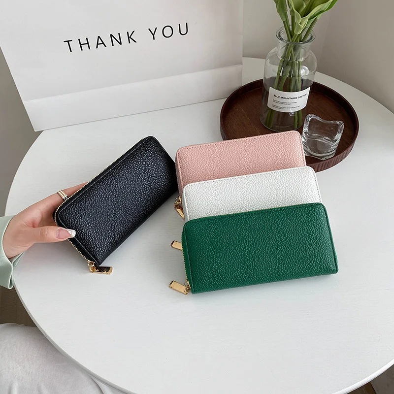 

New Long Zipper Wallet for Women Solid Color PU Coin Purse Mobile Bag Fashion Card Holders