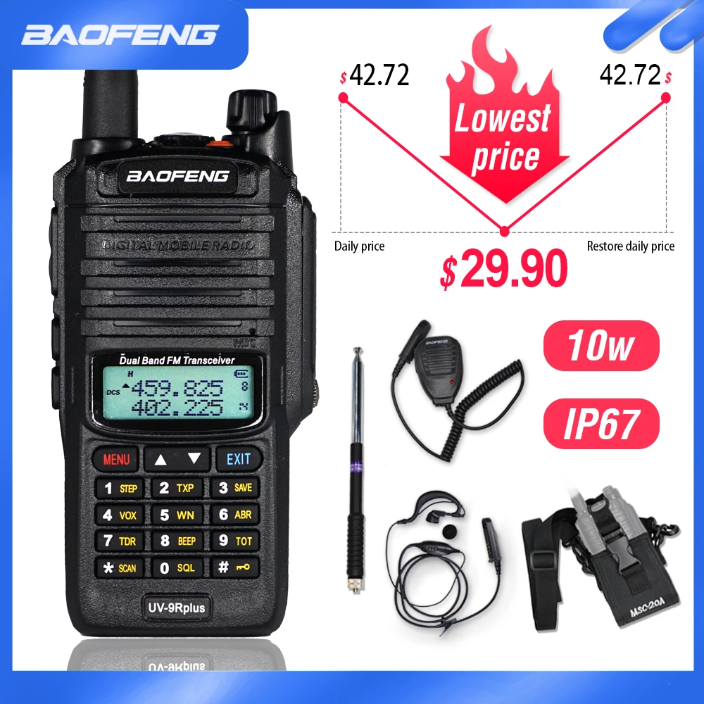 

10W Waterproof Baofeng UV-9R Plus Walkie Talkie 9rhp Powerful Portable CB Ham Radio 10KM Dual Band hf transceiver UV9R Transmit