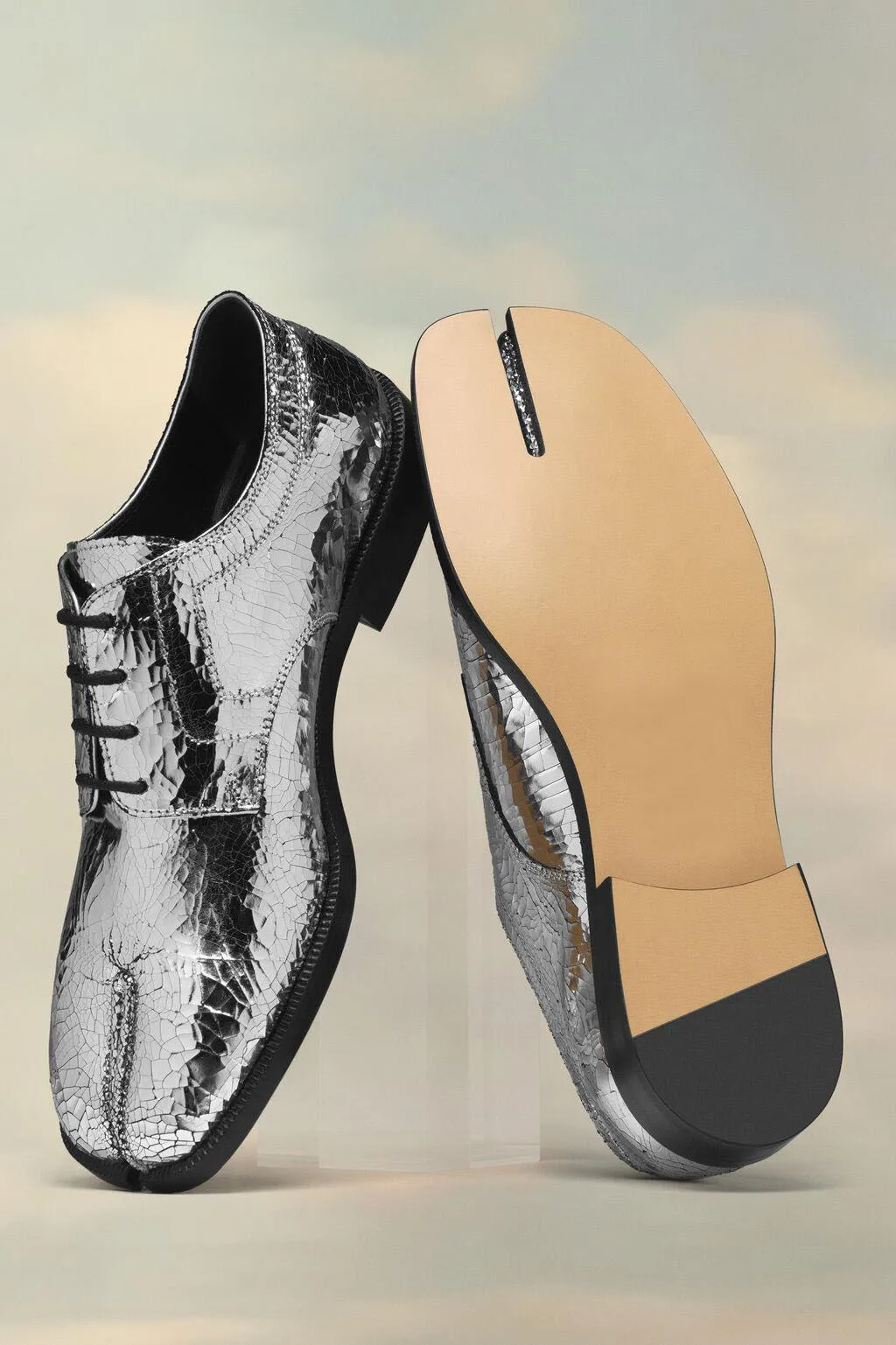 Women Shoes Tabi Broken Mirror Brogues Loafers Split-toe Silver Brand Oeing 8882305102134