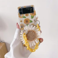creative sunflower phone stand case for samsung galaxy z flip 3 z flip 4 hard pc back cover for zflip3 zflip4 case shell
