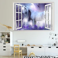 new 3d fake window fantasy unicorn elf wall stickers living room bedroom decoration painting wall background removable poster