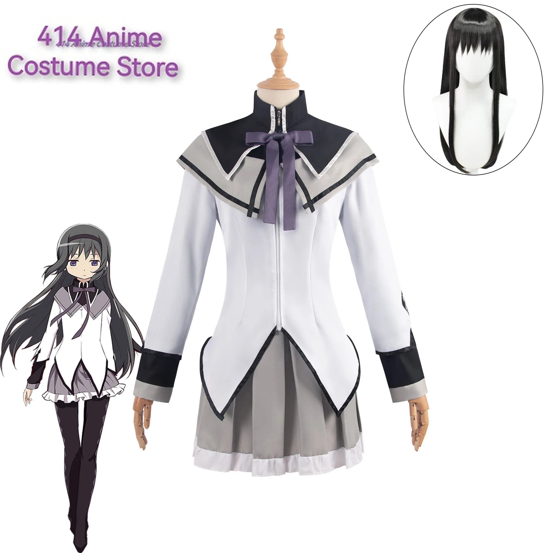 Аниме Волшебная девочка Puella Magi Madoka Magica Homura Akemi Косплей Костюм Боевая форма Парик