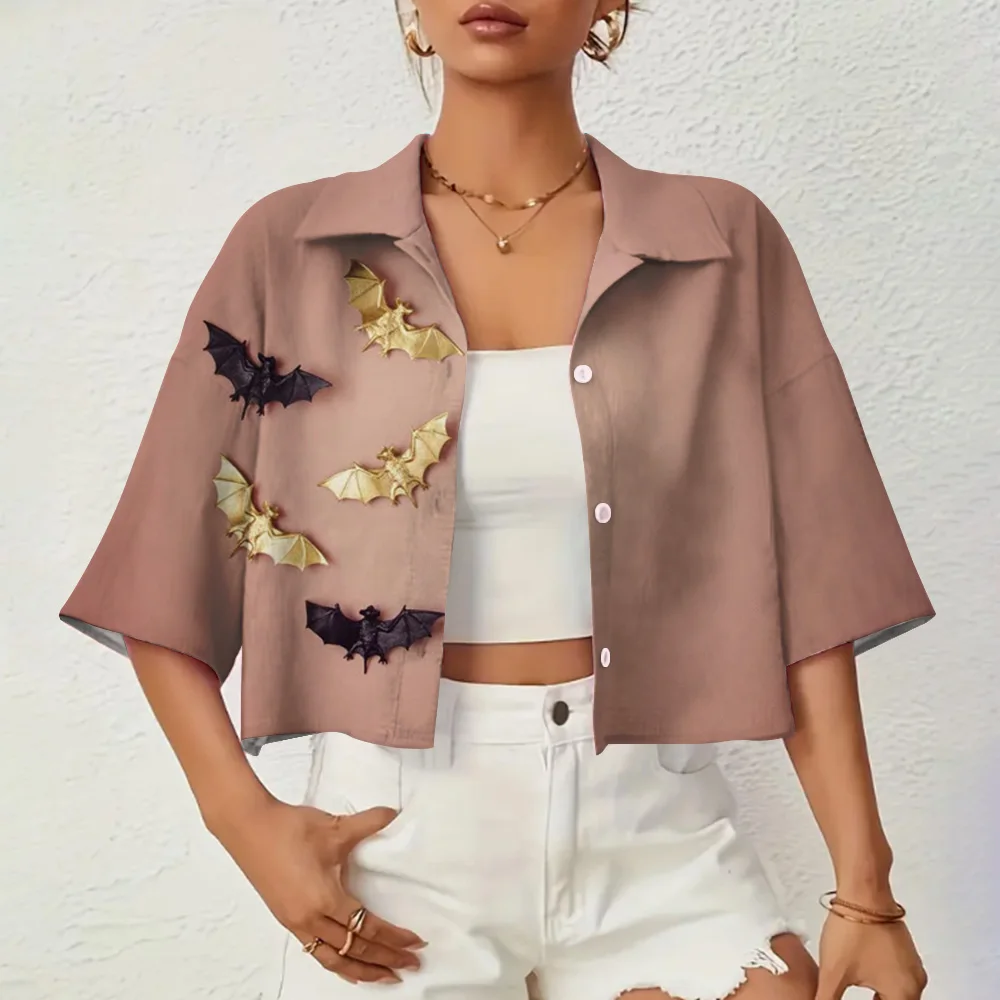 Повседневные женские рубашки и блузки с принтом летучей мыши на Хэллоуин летние