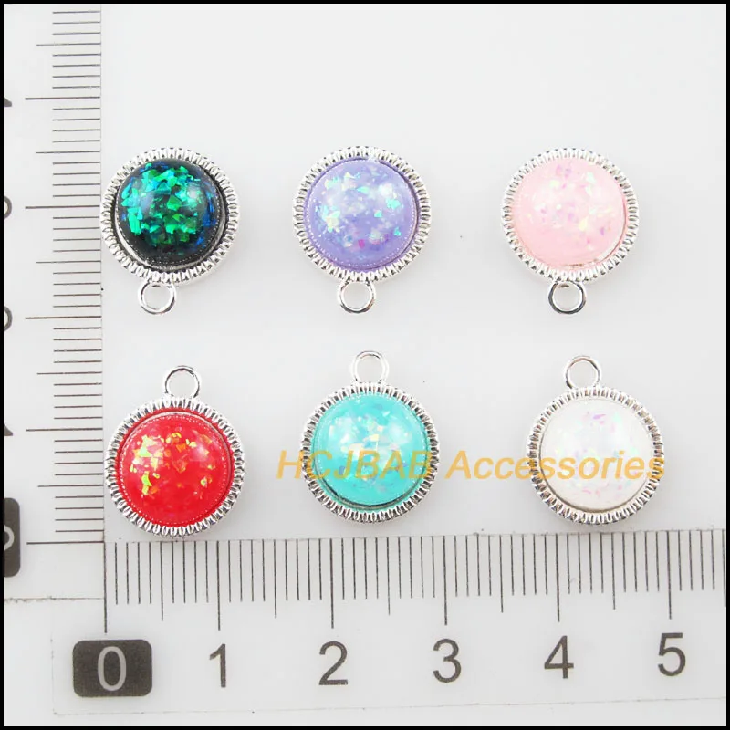 18 шт. посеребренные AB дрожащие круглые подвески из смешанной смолы с цветком 12 5x15