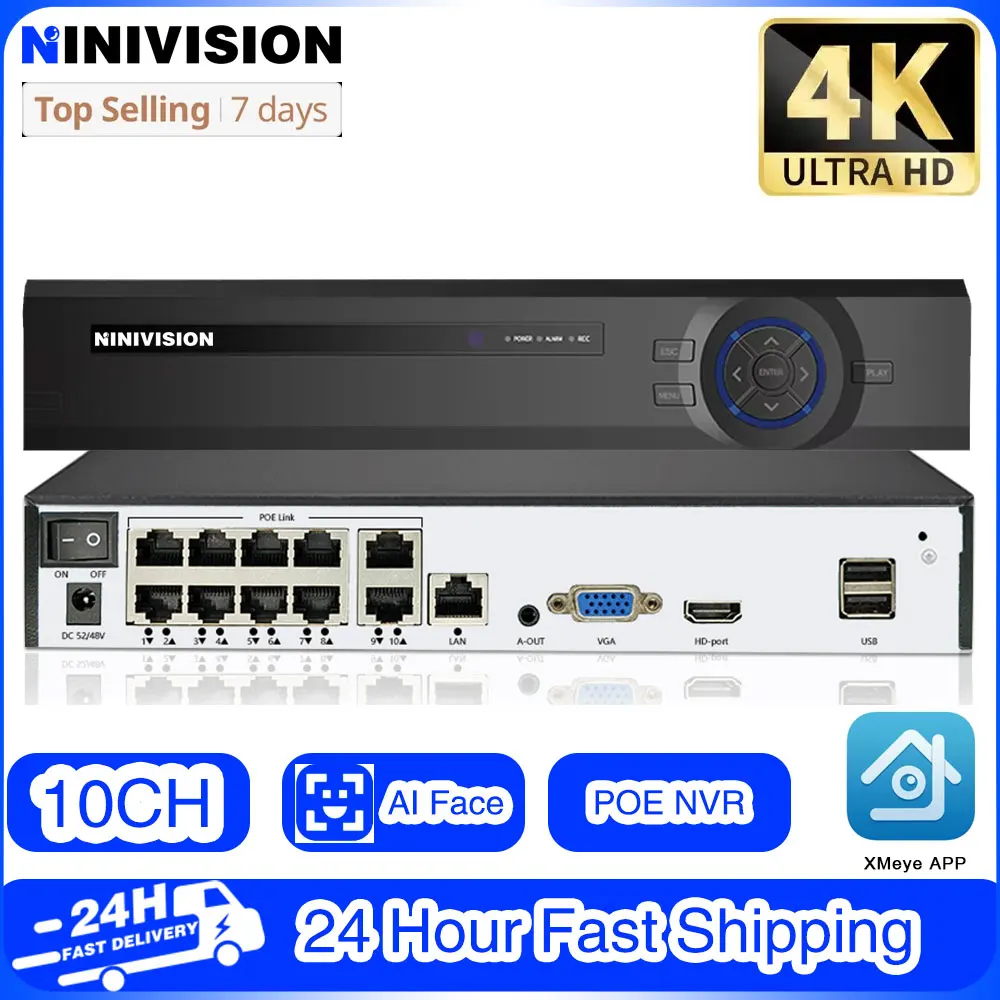 Сетевой Видеорегистратор Smart NVR 4K 10CH POE Поддерживает До 10 X 8MP/4K IP-камер 3MP/4MP/5MP/6MP
