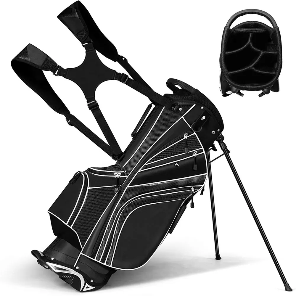 Golf Stand Cart Bag Club w/6 Way Divider Carry Organizer Pockets Storage Black