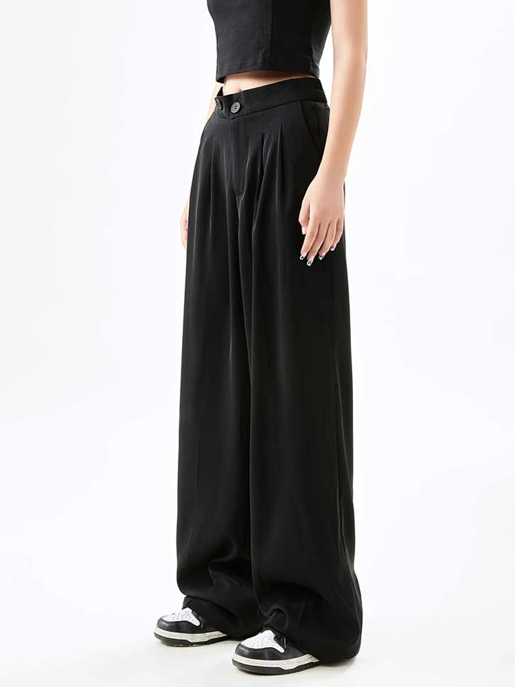 

Korean Style Casual Black Suits Pants Bandage Trousers Women High Waist Pockets Female Pleated Wide Leg Pants 2022 Autumn New