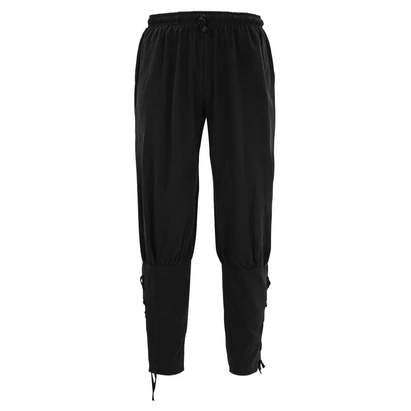 S-3XL Medieval Renaissance Larp Pirate Horseman Costume Men's Viking Pants Ankle Banded Lace-up Trouser Linen Outfit For Men