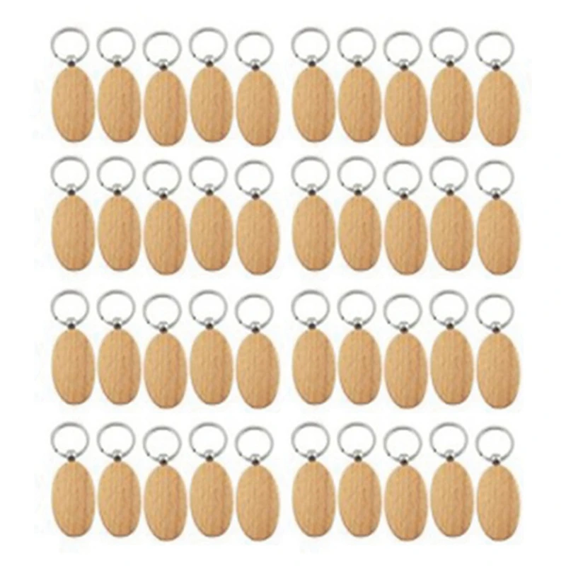 

40Pcs Blank Oval Ellipse Wooden Key Chain DIY Keychain Pendant Keyring Tags Gifts