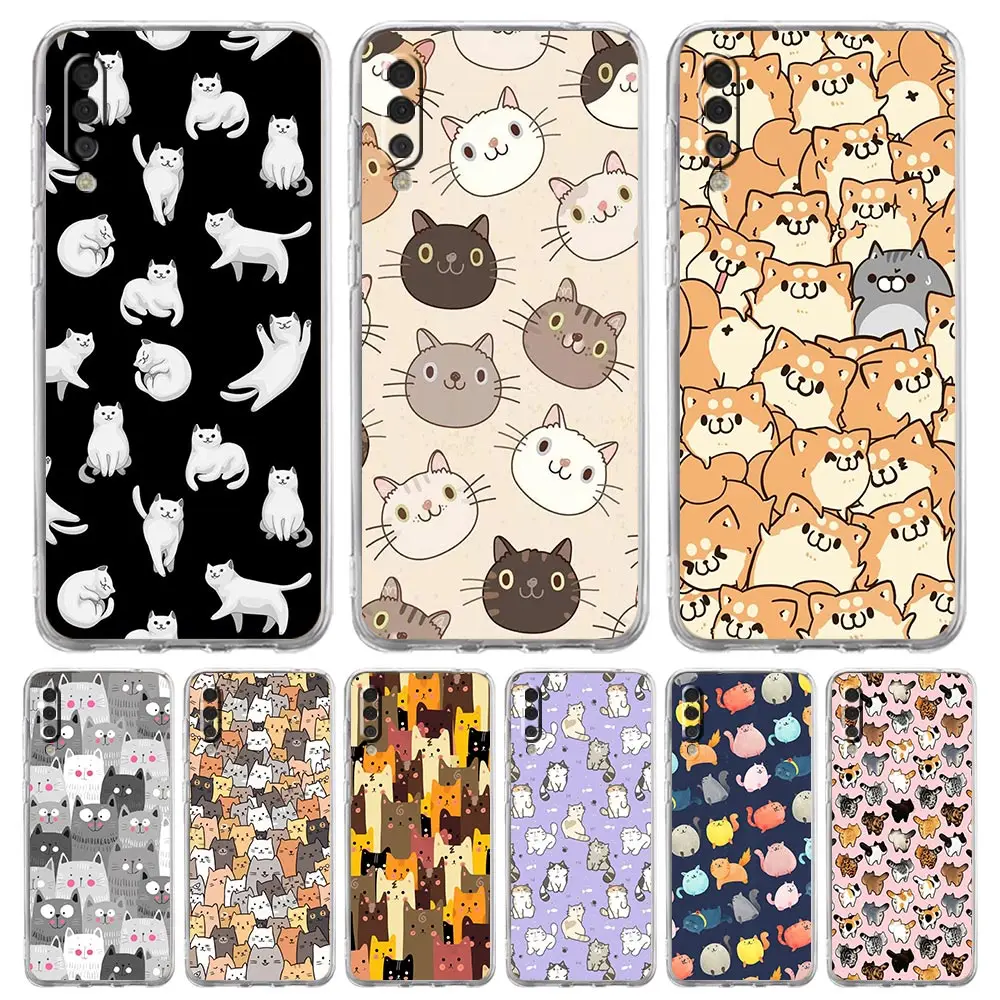 

Cartoon Cute Cats Background Phone Case For Samsung Galaxy A50 A70 A20 A30 A40 A20E A10 A10S A20S A02S A12 A22 A32 A52S 5G Cover
