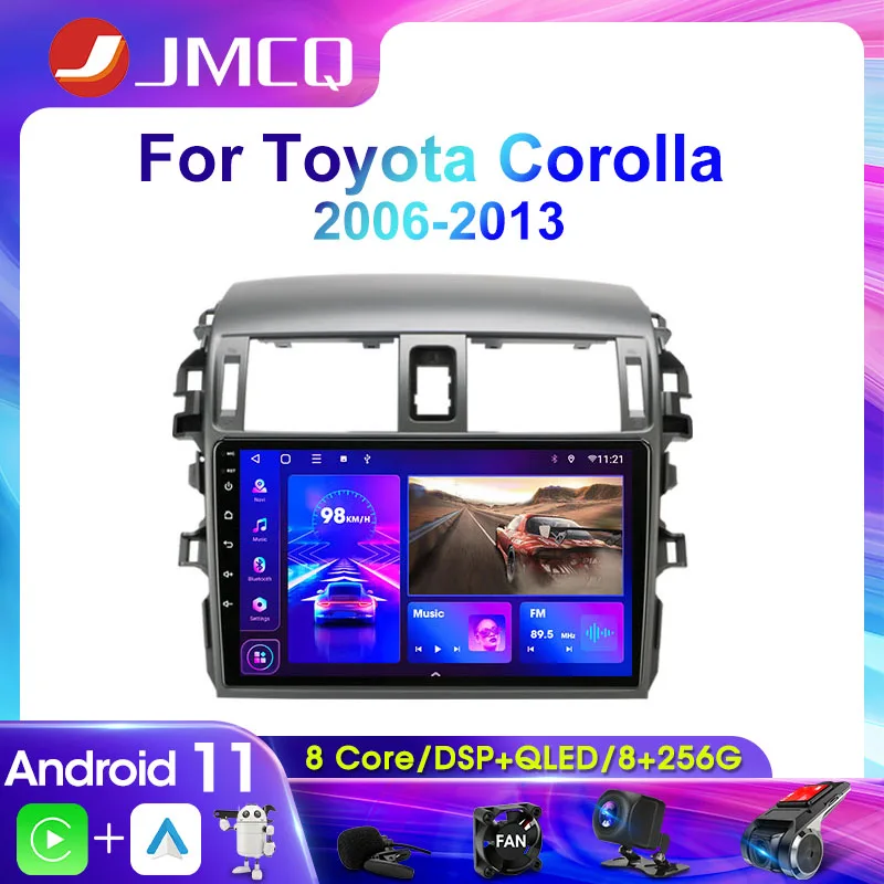 Автомагнитола JMCQ 2DIN, 4G, Android 11, мультимедийный видеоплеер для Toyota Corolla E140/150, 2006, 2007, 2008-2013, навигация, GPS, Carplay