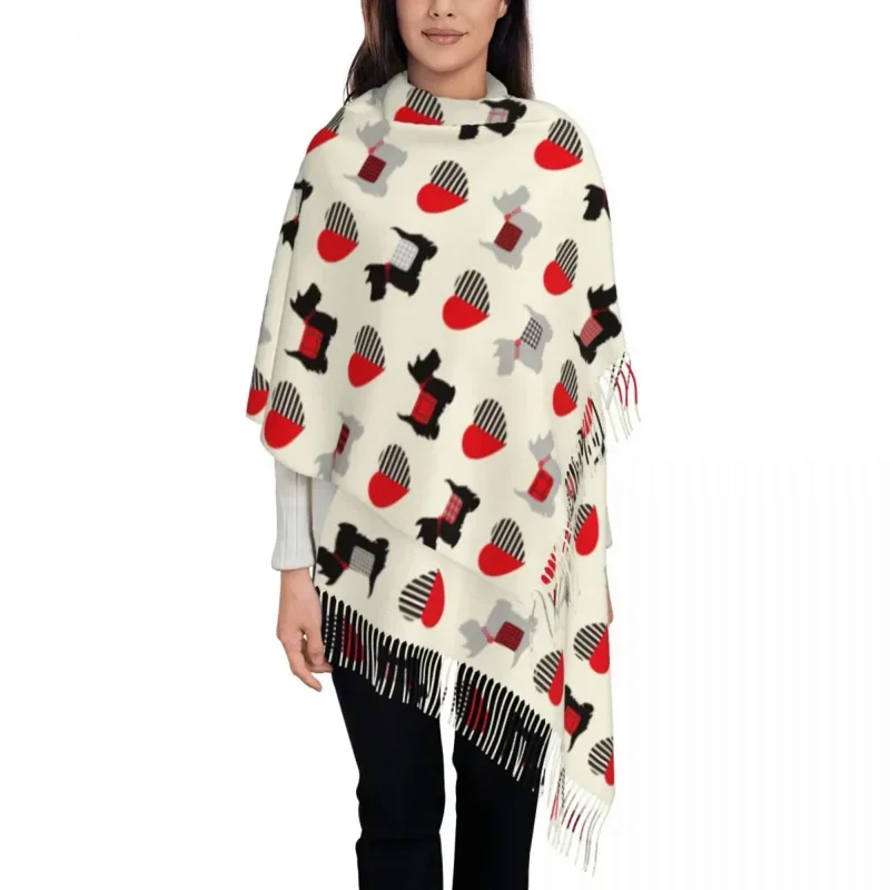 

Scottish Scarf Women Winter Warm Pashmina Shawl Wrap Animal Dog Long Large Scarves With Tassel For Evening Dress
