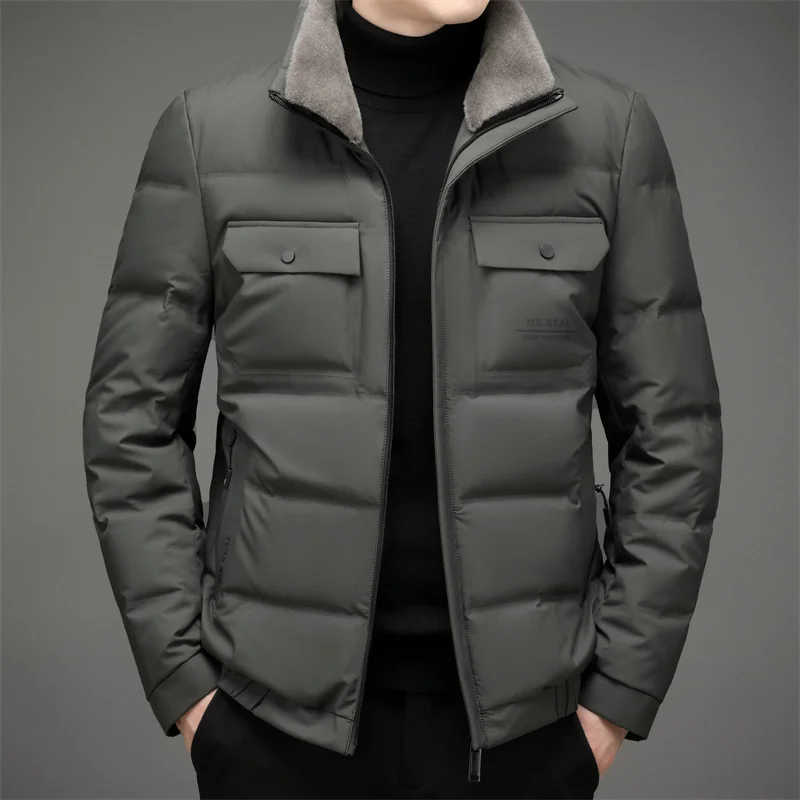 High End Luxury Brand Designer Casual Fashion 2022 Grey Duck Down Coats Winte Men With Fur Jacket Windbreaker Puffer Clothes Men