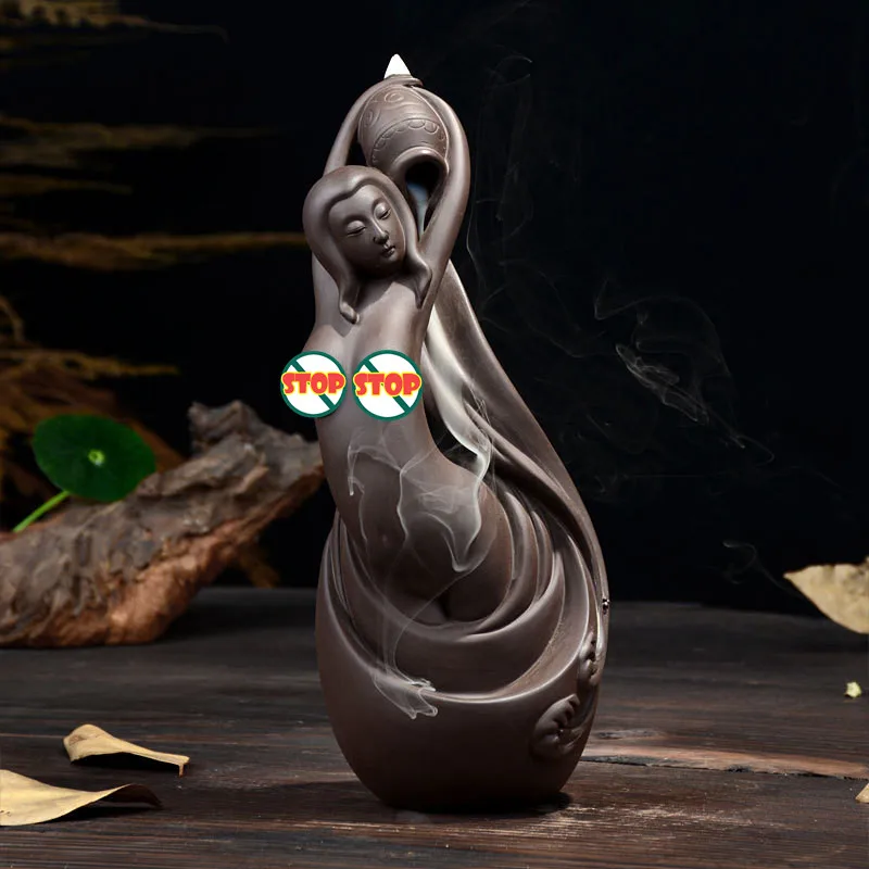 

Creative Beauty Bathing Sexy Lady Backflow Tower Incense Cones Burner Incense Holder Ceramic Censer Home Decoration Teahouse