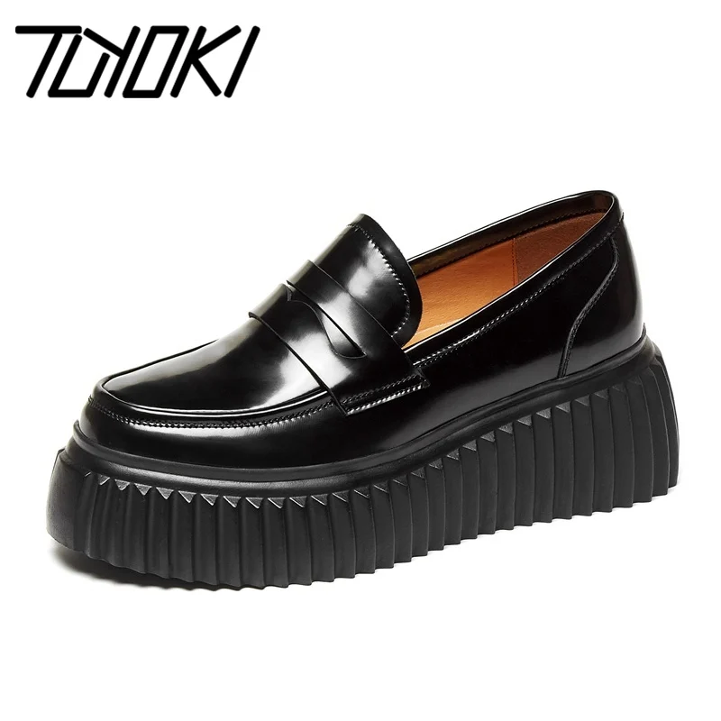 

Tuyoki Real Leather Pumps For Women Platform Round Toe Women'S Spring Shoes Simple Fashion Slip On Female Footwear Size 34-39