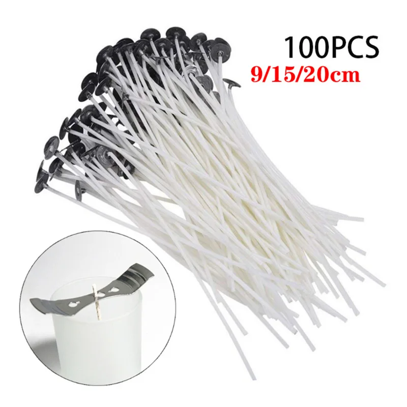 

100pcs Smokeless Candle Wicks Scented Candles Accessories 9CM 15CM 20CM Cotton Core Wicks DIY Handmade Candle Making Tools