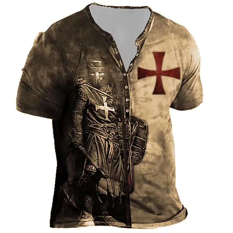 Футболка мужская хлопковая оверсайз винтажная рубашка с 3d принтом в стиле рыцаря