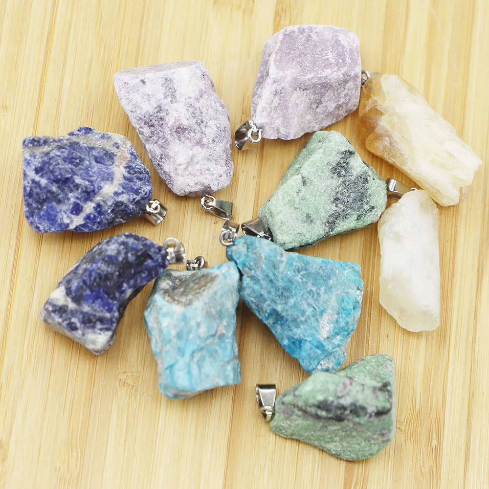 

Natural Irregular Freeform Raw Stone Necklace Pendants Rough Amethysts Quartz Minerals DIY Fashion Charms Jewelry Making 10Pcs