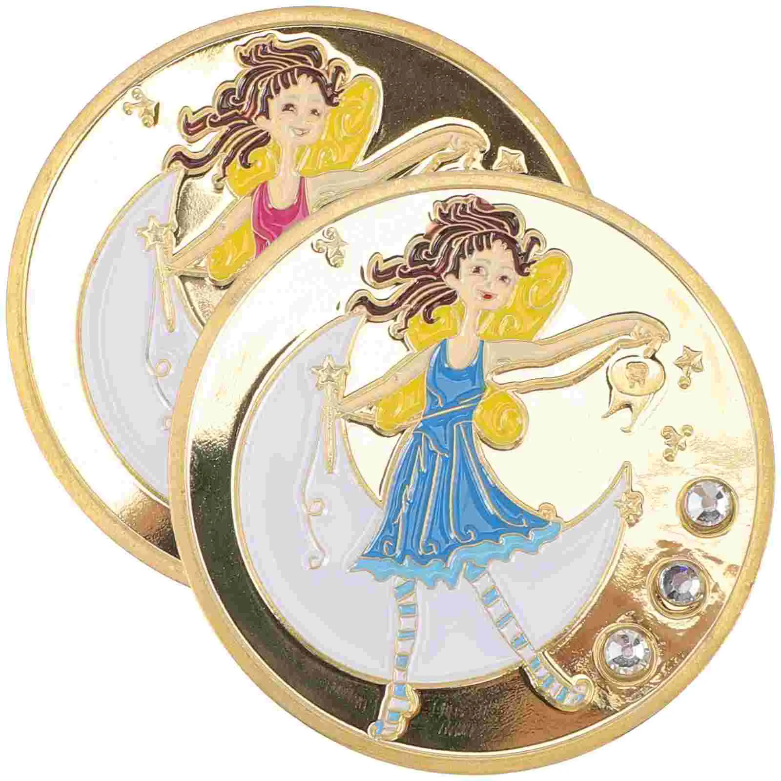 

2 Pcs Tooth Fairy Commemorative Coin Golden Rewards Boy Baby Gifts Set Coins Zinc Iron Alloy Kit Child