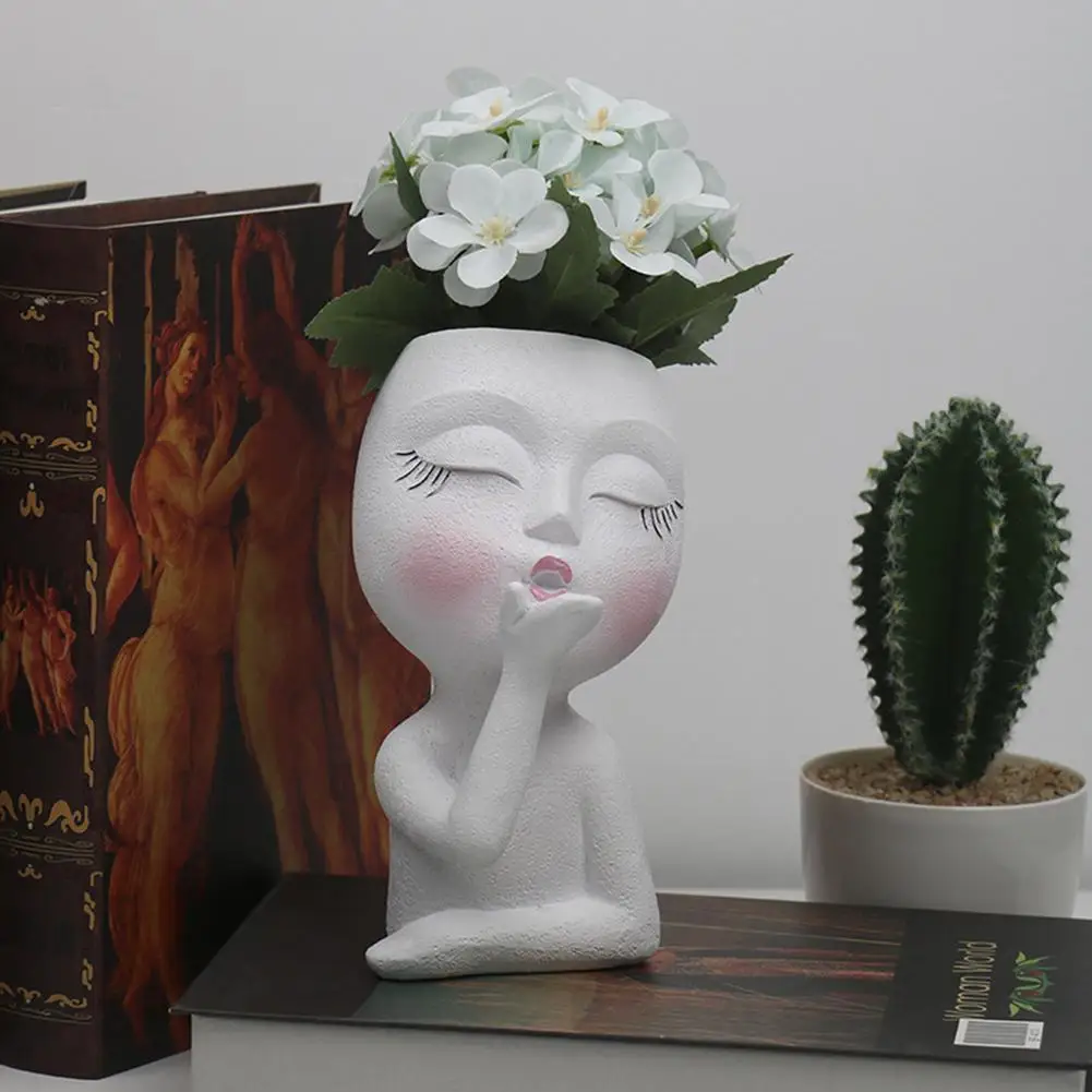 Cute Girl Face Planter Pots Head Planter Succulent Planters Ornament, Face Flower Pot Head Planter For Indoor Outdoor Plant I5Z3